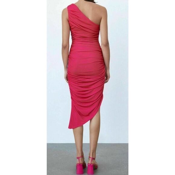 ZARA DRAPED DRESS LIMITED COLLECTION WITH SIDE FLORAL PRINT NEW - Picture 2 of 7